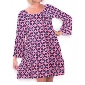 Simply Southern Mini Dress Womens S Pink Blue Slinky Flared Sleeves Preppy